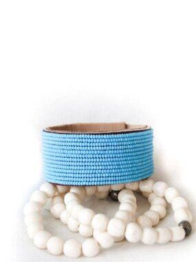 Fun And Bright Beaded Cuff Blue Bracelet